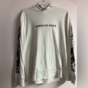 American Eagle Men’s Lightweight Pullover Tie Hoodie, Medium, White/Black